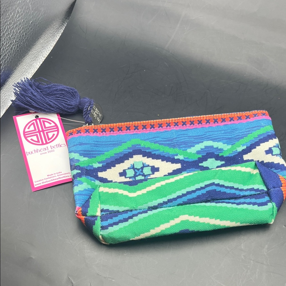 NWT Buckhead Betties Blue & Green Patterned Cosmetic Pouch Aztec